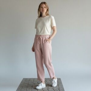Ellen Tracy Linen Pants Womens Large Pink Excellent‎ Elastic Waist Drawstring